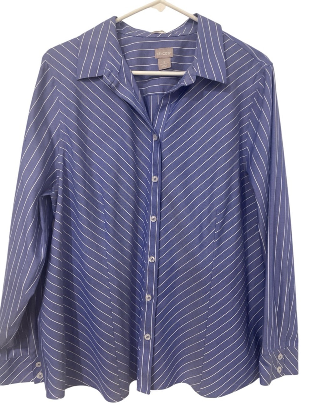 Chico's Blue and White Striped Button-Up Shirt in Chico’s 3 (16) - Picture 5 of 8